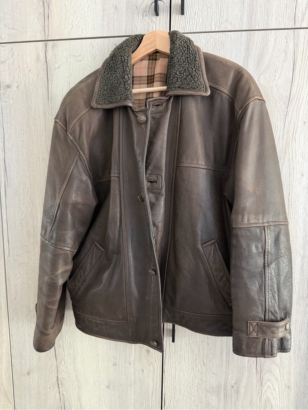 Vintage Playboy cowhide brown leather bomber jacket